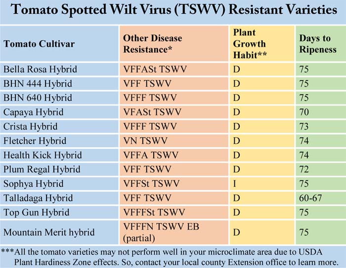 Tomato Spotted Wilt Virus Resistant Varieties,  TSWV