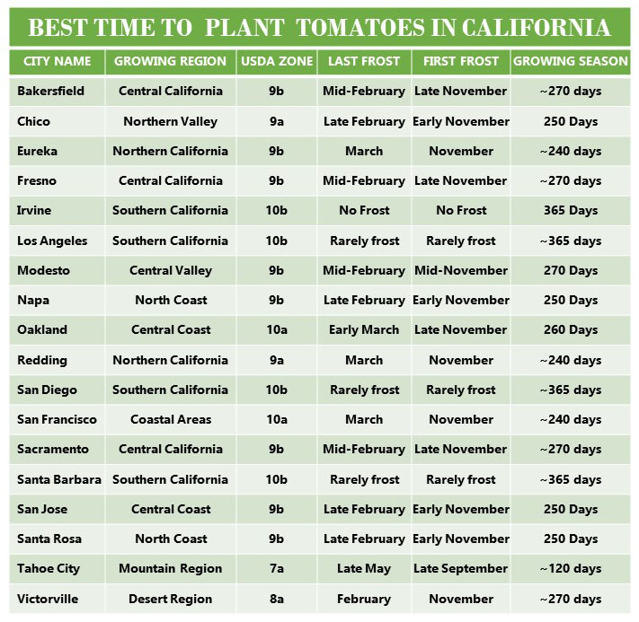 When to plant tomatoes in California at a Glance